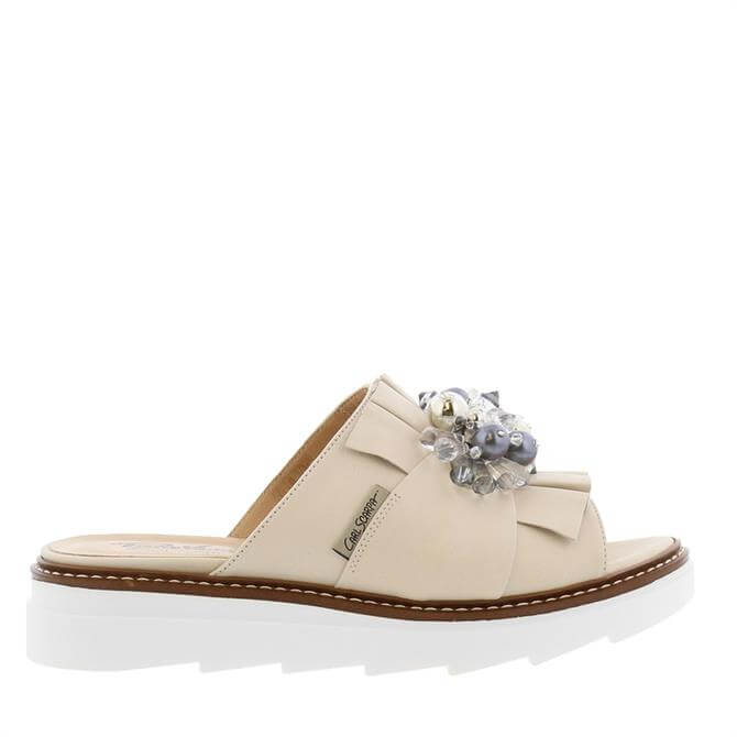 Carl Scarpa House Collection Valencia Beige Leather Embellished Sandals